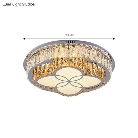 Modern Led Flush Mount Ceiling Light With Clear Cut Crystals And Stainless - Steel Design