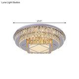 Modern Led Flush Mount Ceiling Light With Clear Cut Crystals And Stainless - Steel Design