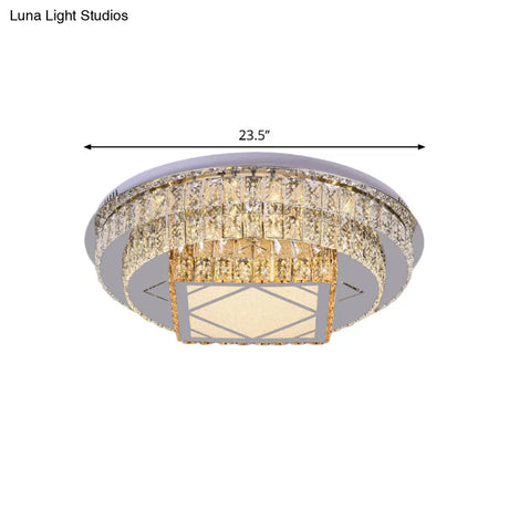 Modern Led Flush Mount Ceiling Light With Clear Cut Crystals And Stainless - Steel Design