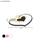 Modern Led Flush Mount Ceiling Light With Heart - Shaped Acrylic Shade - Black/White/Pink Finish