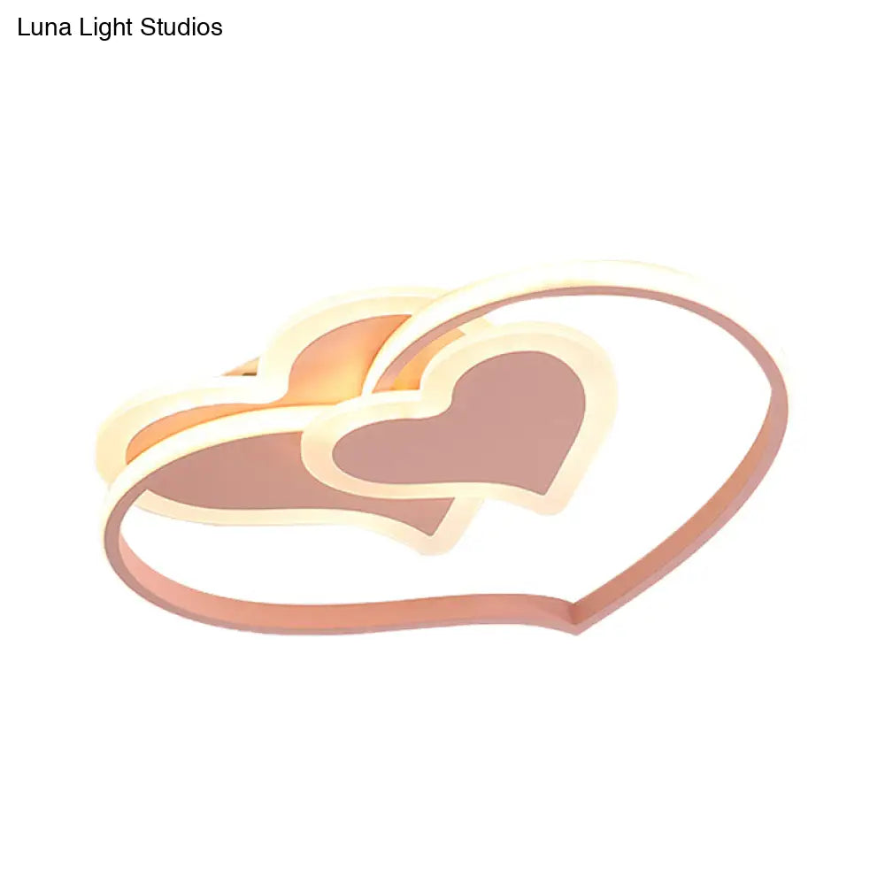 Modern Led Flush Mount Ceiling Light With Heart - Shaped Acrylic Shade - Black/White/Pink Finish