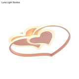 Modern Led Flush Mount Ceiling Light With Heart - Shaped Acrylic Shade - Black/White/Pink Finish
