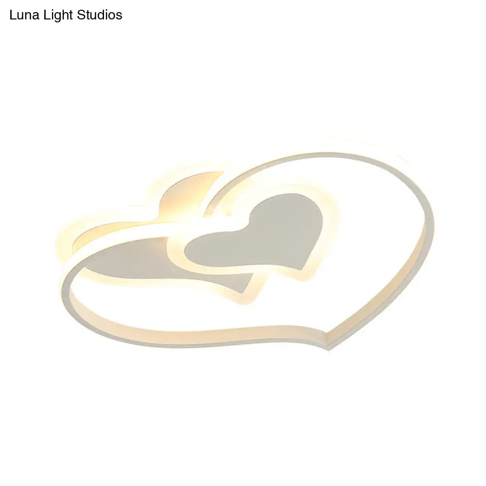 Modern Led Flush Mount Ceiling Light With Heart - Shaped Acrylic Shade - Black/White/Pink Finish