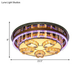 Modern Led Flush Mount Ceiling Light With Stainless - Steel Finish And Clear Crystal Blocks