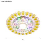 Modern Led Flush Mount Crystal Petal Ceiling Light With Teardrop Trim In White