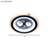 Modern Led Flush Mount Fixture: Black Square/Round Acrylic Lamp With Flower Pattern - Ideal For