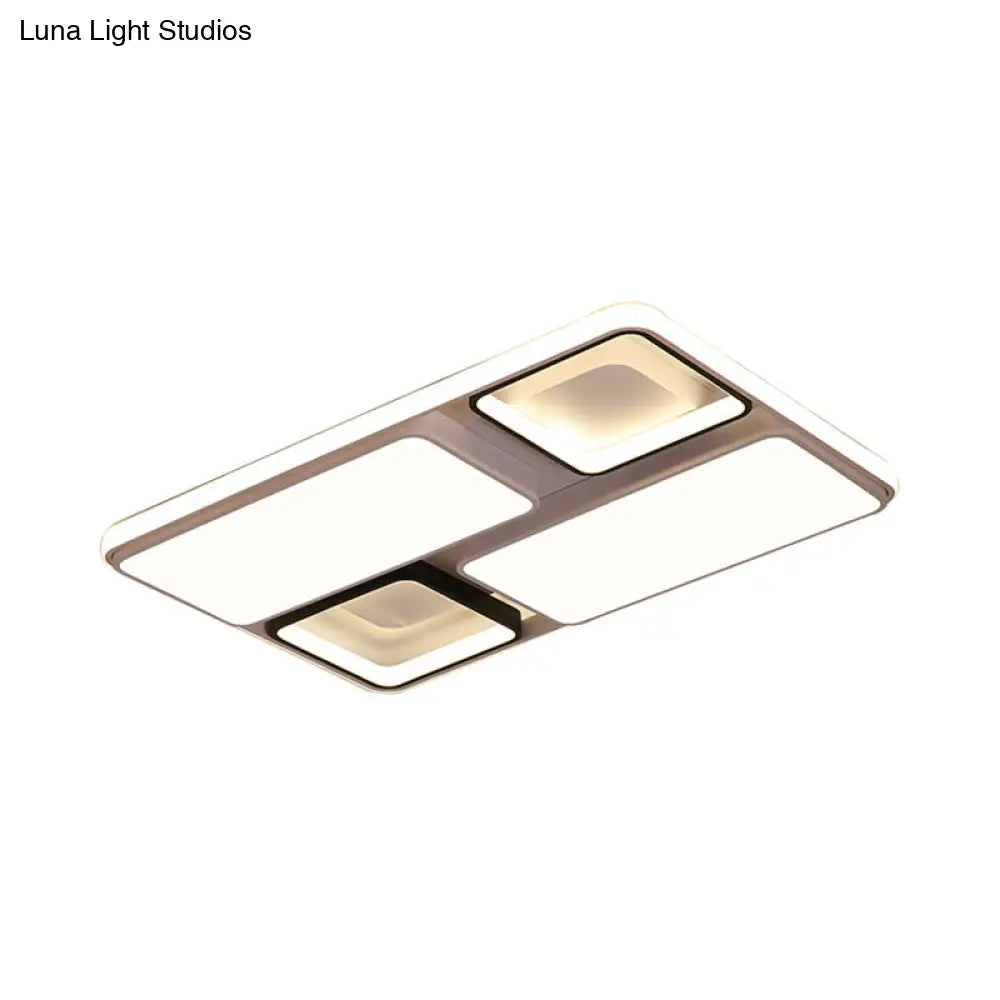 Modern Led Flush Mount Lamp: Black And White Square/Rectangle 19.5’/45’ Wide Acrylic Light