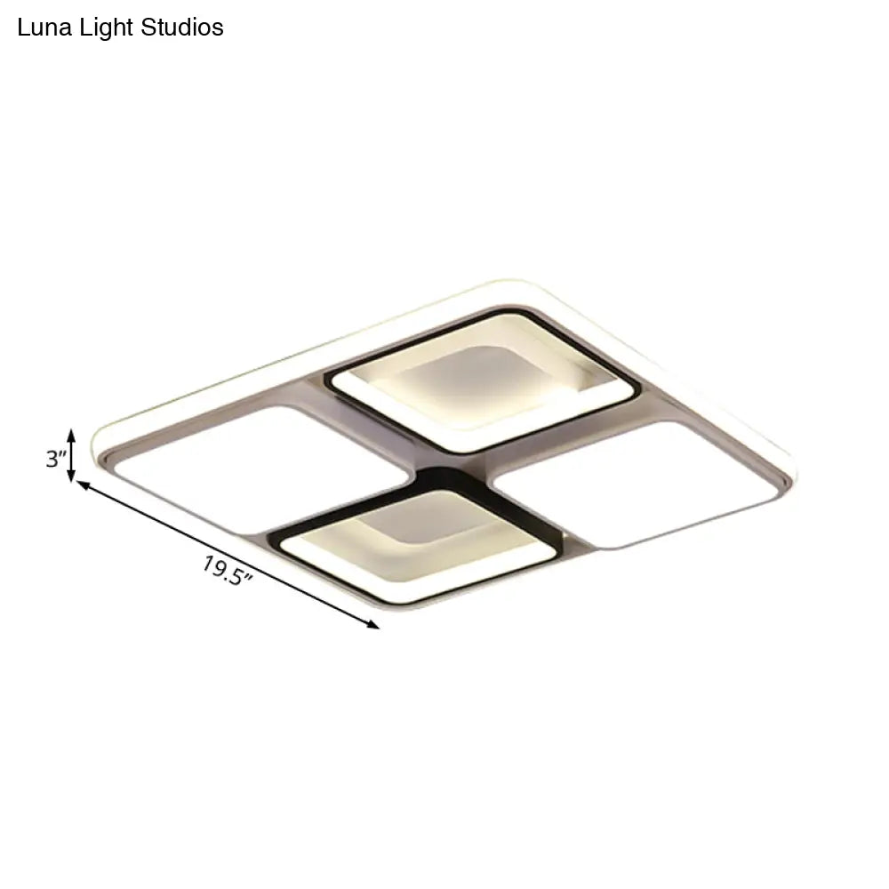 Modern Led Flush Mount Lamp: Black And White Square/Rectangle 19.5’/45’ Wide Acrylic Light