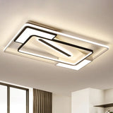 Modern Led Flush Mount Lamp: Black/White Metal Ceiling Light 16’/19.5’/35.5’ W Black - White