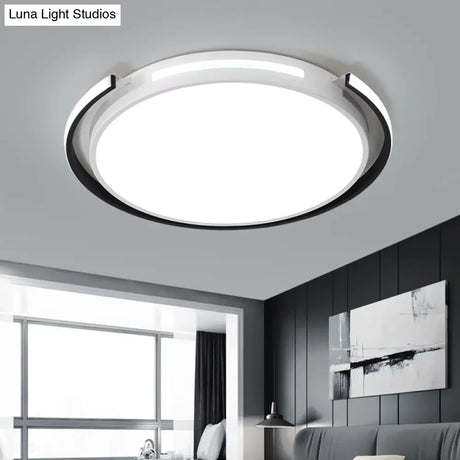 Modern Led Flush Mount Lamp: Black & White Round Ceiling Light With Acrylic Shade Black-White / 18