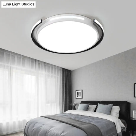 Modern Led Flush Mount Lamp: Black & White Round Ceiling Light With Acrylic Shade