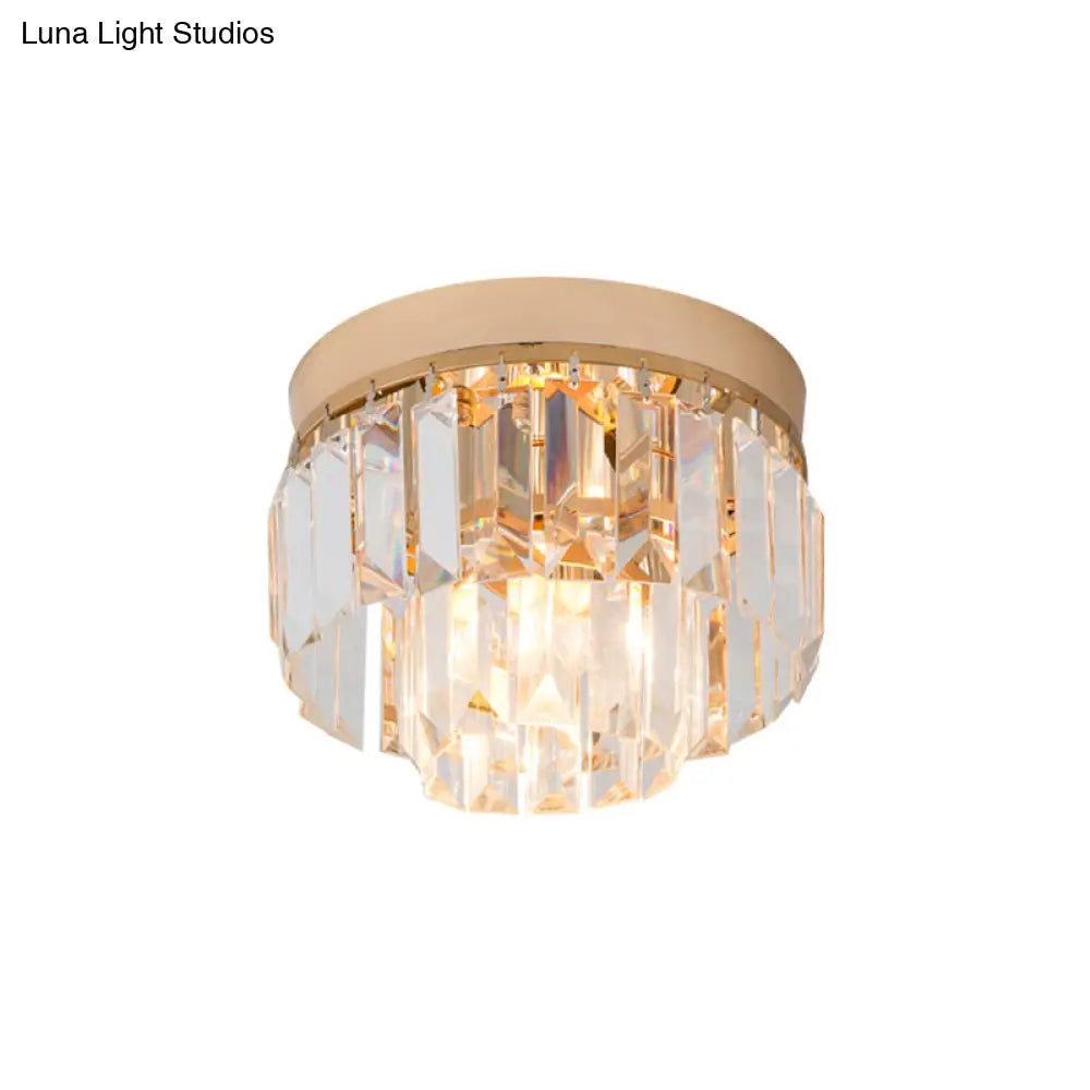 Modern Led Flush Mount Lamp With Clear Bevel Cut Crystals - Gold/Black