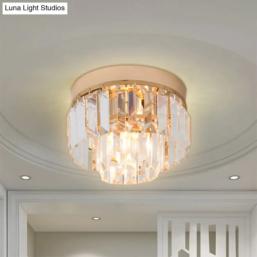 Modern Led Flush Mount Lamp With Clear Bevel Cut Crystals - Gold/Black