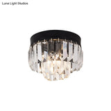 Modern Led Flush Mount Lamp With Clear Bevel Cut Crystals - Gold/Black
