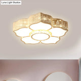 Modern Led Flush Mount Light Fixture For Floral Bedroom In White