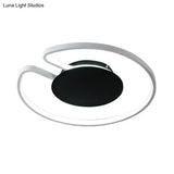 Modern Led Flush Mount Light Iron White And Black Inner Hoop Ceiling Lamp - 15’/19’ W Open Design