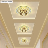 Modern Led Flush Mount Lighting - Chrome Floral Ceiling Light With Crystal Shade