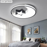 Modern Led Flush Mounted Lamp: Black Crescent And Star Ceiling Light With Acrylic Shade For Kids