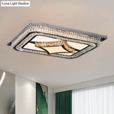 Modern Led Flushmount Ceiling Fixture With Stainless - Steel Frame And Clear Crystal Blocks