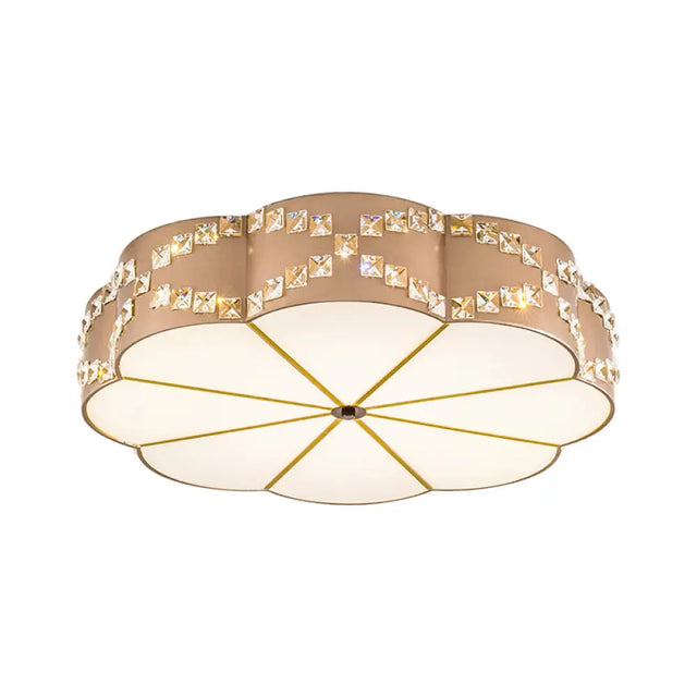 Modern Led Flushmount Ceiling Lamp With Clear Crystal Blocks And Gold Finish