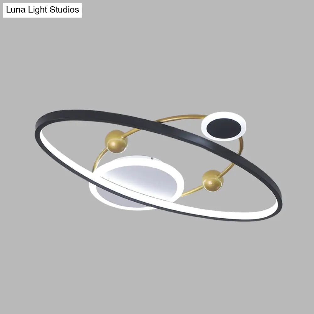 Modern Led Flushmount Lighting: Black & Gold Oval Ring Flush Ceiling Lamp - Warm/White Light