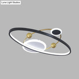 Modern Led Flushmount Lighting: Black & Gold Oval Ring Flush Ceiling Lamp - Warm/White Light