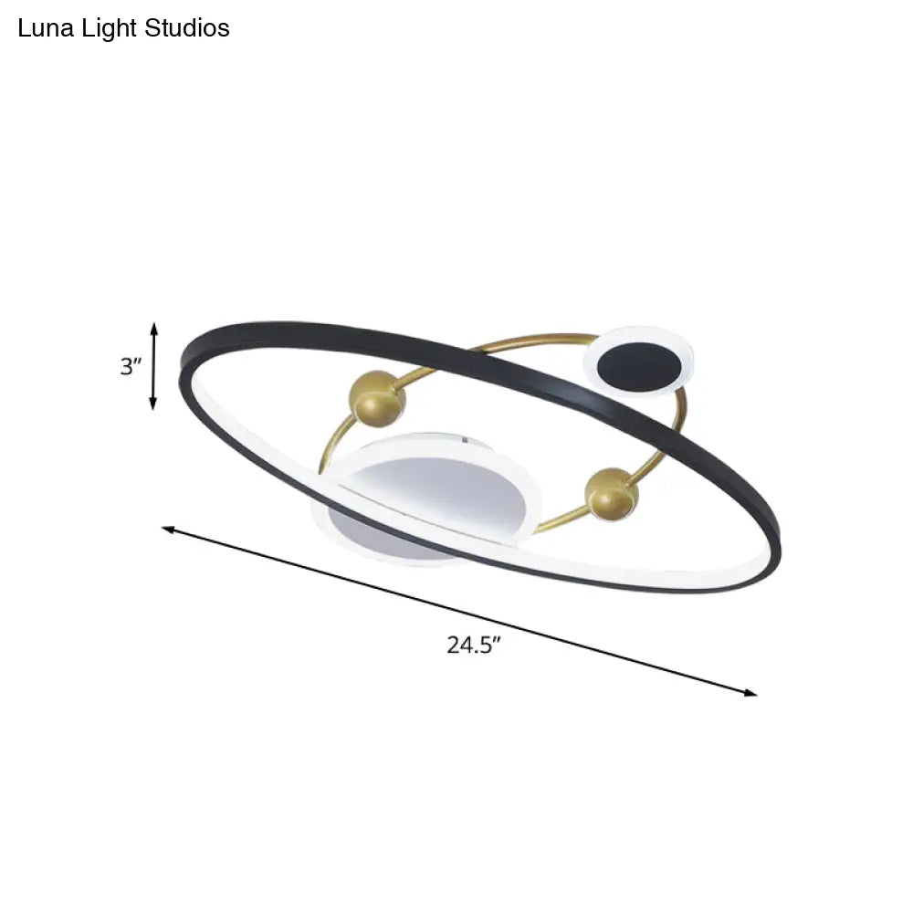 Modern Led Flushmount Lighting: Black & Gold Oval Ring Flush Ceiling Lamp - Warm/White Light