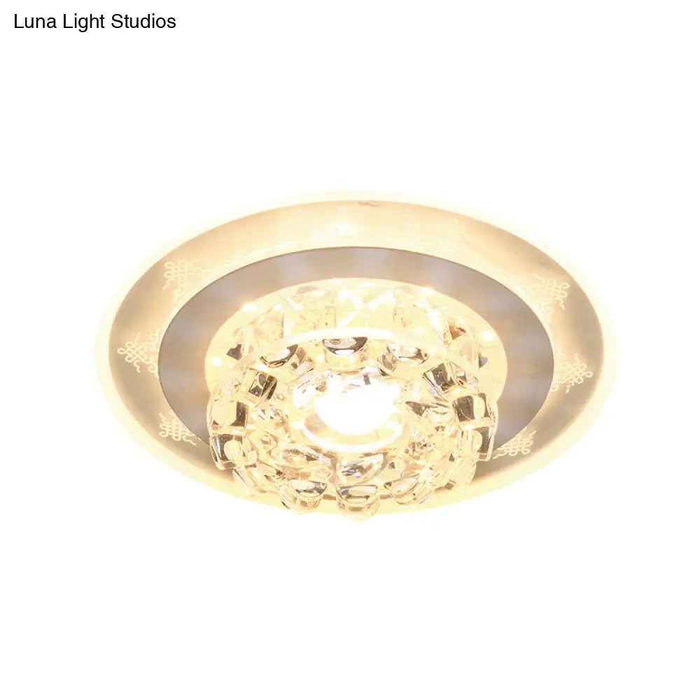 Modern Led Flushmount Recessed Lighting: Geometric & Round Crystal Ceiling Light For Foyer