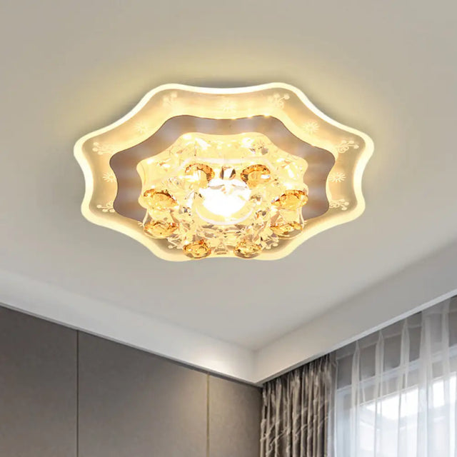 Modern Led Flushmount Recessed Lighting: Geometric & Round Crystal Ceiling Light For Foyer Clear /
