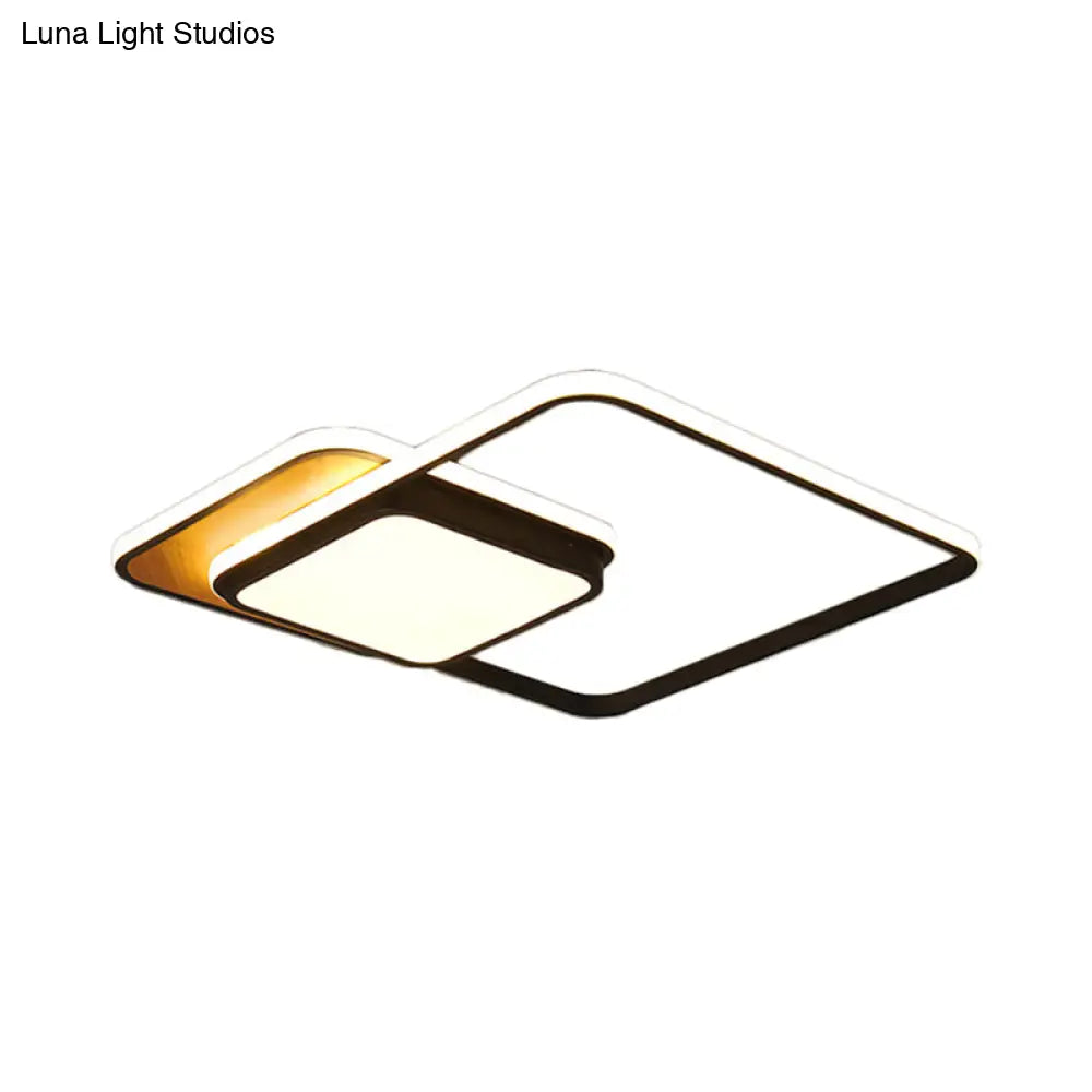 Modern Led Geometric Ceiling Light In Black/White Flush Mount 18’/21.5’ Wide White/Warm