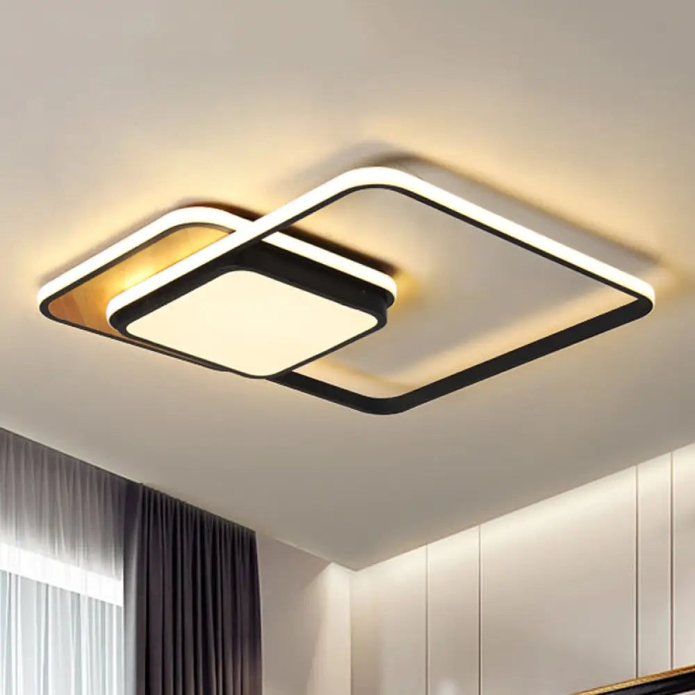 Modern Led Geometric Ceiling Light In Black/White Flush Mount 18’/21.5’ Wide White/Warm Black /
