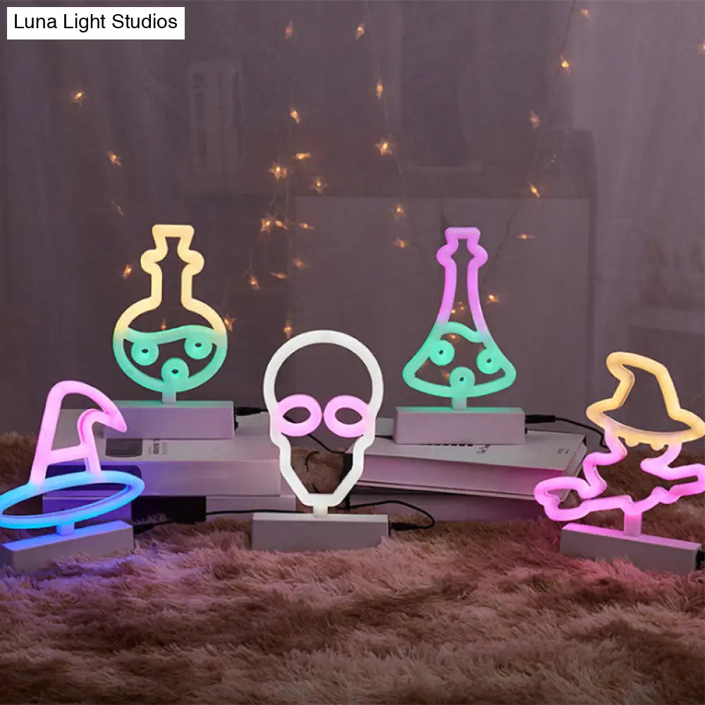 Modern Led Geometrical Nightstand Lamp - White Plastic Bedside Light For Bedroom
