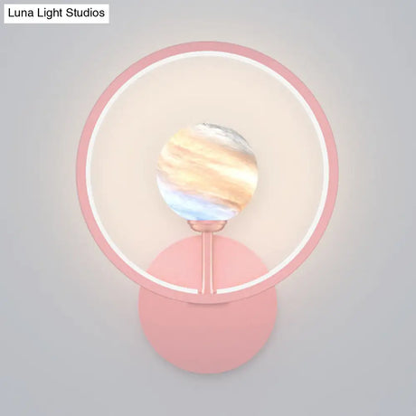 Modern Led Glass Globe Wall Sconce With Ring Guard - Black/Pink/White Gradient