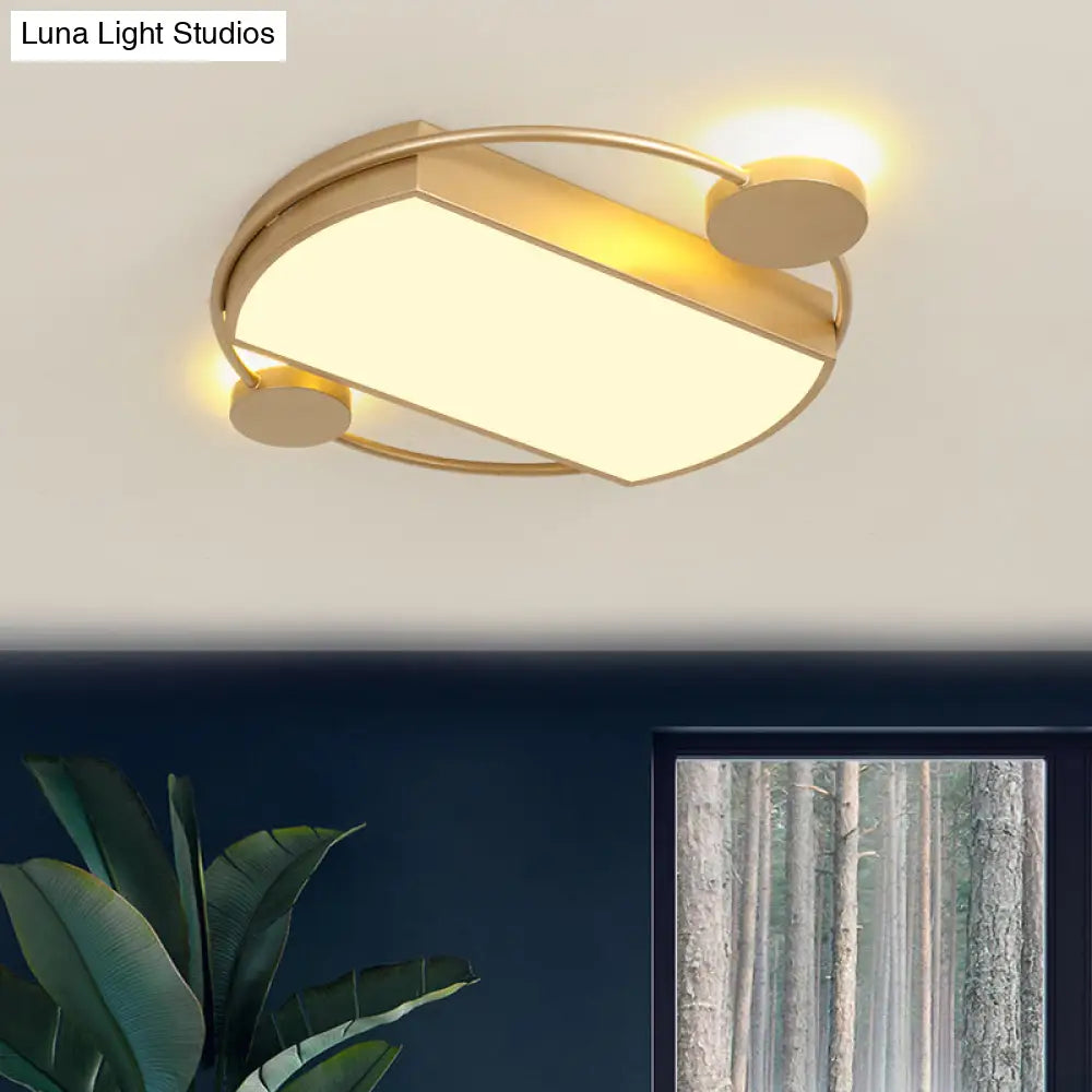 Modern Led Gold Ceiling Flush Mount Metal Round & Rectangle Light Fixture 16’/19.5’ Wide