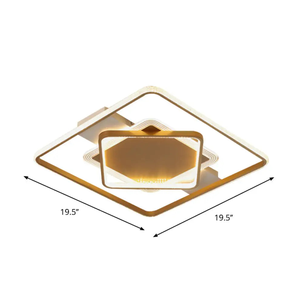 Modern Led Gold Ceiling Light - Metallic Geometric Flush Mount Fixture In Warm/White