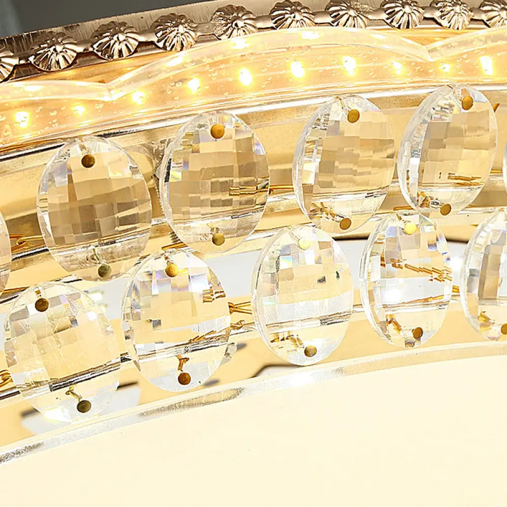 Modern Led Gold Flush Mount Ceiling Light With Crystal Accents Dome White Glass 12/16/19.5 W