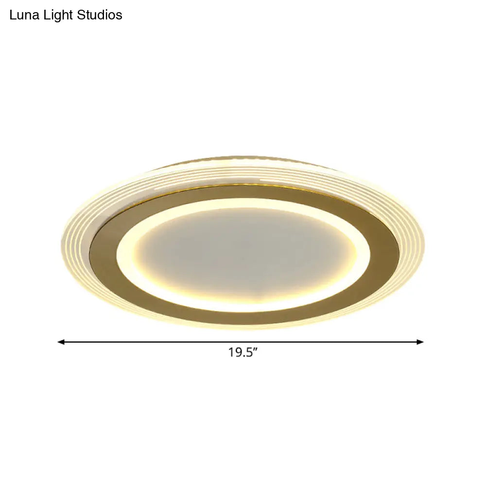 Modern Led Gold Flush Mount Lamp Metallic Square/Round Shape Options 16’/19.5’ Wide