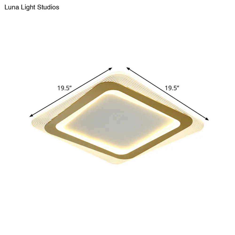 Modern Led Gold Flush Mount Lamp Metallic Square/Round Shape Options 16’/19.5’ Wide