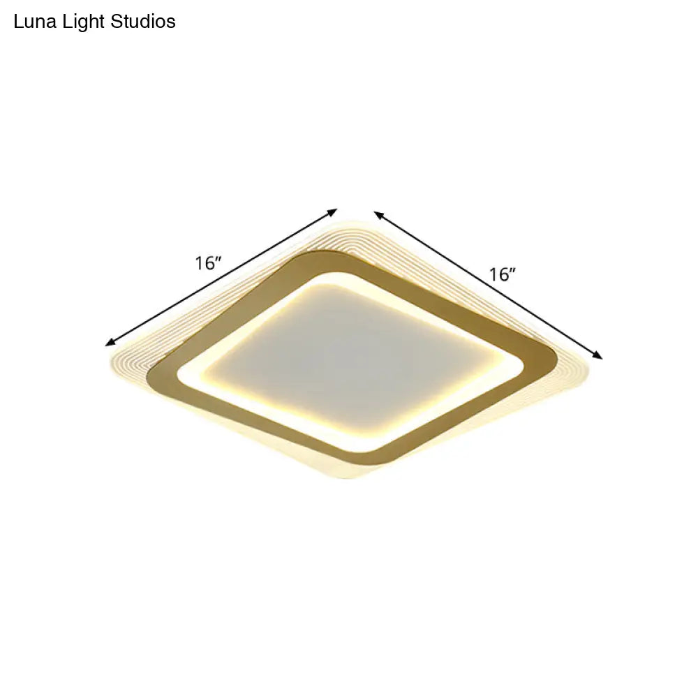 Modern Led Gold Flush Mount Lamp Metallic Square/Round Shape Options 16’/19.5’ Wide