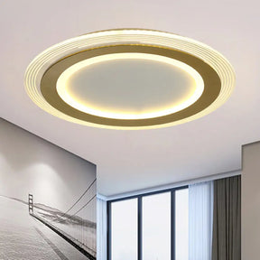 Modern Led Gold Flush Mount Lamp Metallic Square/Round Shape Options 16’/19.5’ Wide / 16’ Round