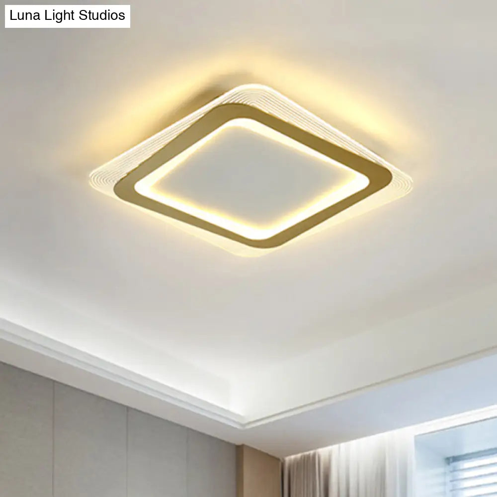 Modern Led Gold Flush Mount Lamp Metallic Square/Round Shape Options 16’/19.5’ Wide