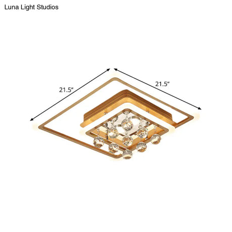 Modern Led Gold Flush Mount Lamp With Crystal Shade - Triangle/Round/Loving Heart Design