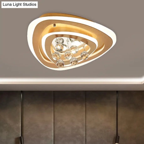 Modern Led Gold Flush Mount Lamp With Crystal Shade - Triangle/Round/Loving Heart Design