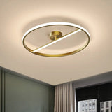 Modern Led Gold Semi-Flush Ceiling Light Fixture With Ring And Linear Metal Design Warm/White / Warm