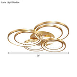 Modern Led Gold Semi Flush Mount Light Fixture - 21’/28’ Circle Metal Ceiling Mounted Warm/White