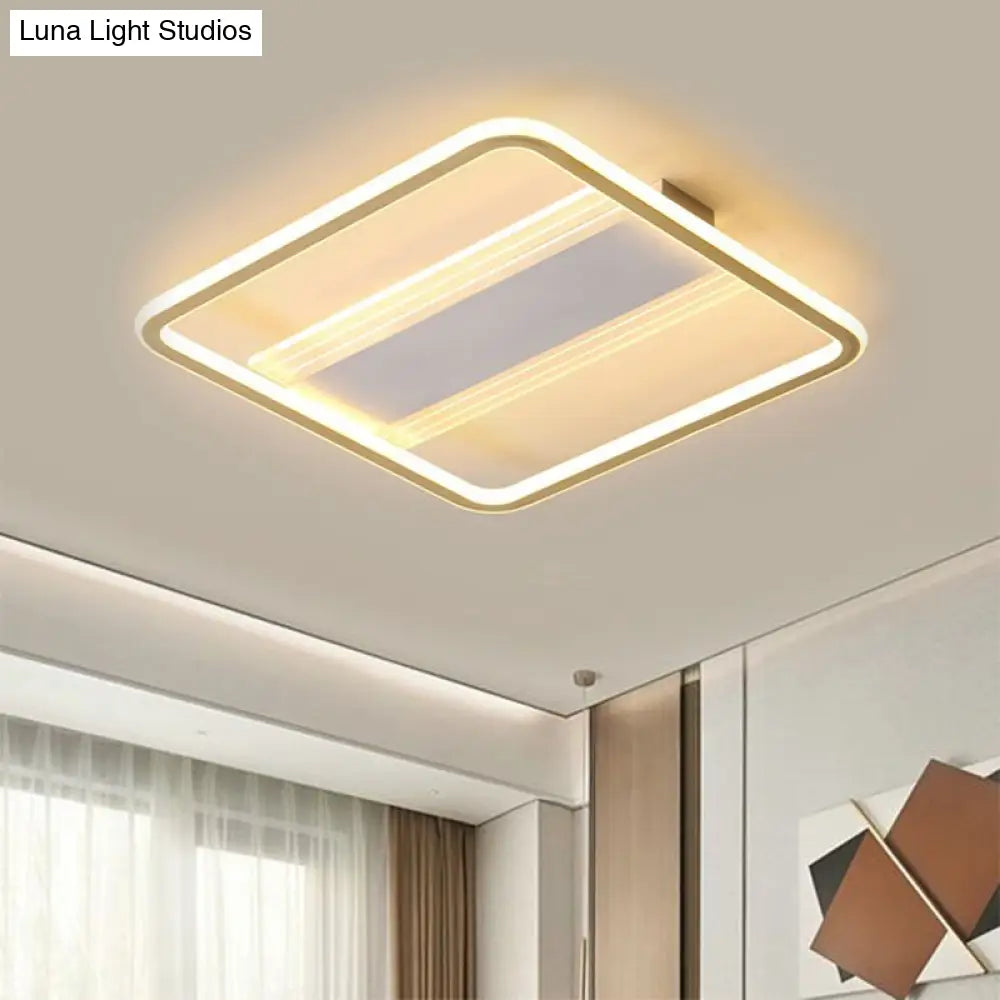 Modern Led Gold Square Ceiling Fixture With Acrylic Shade - 16.5’/20.5’ Width Semi Flush