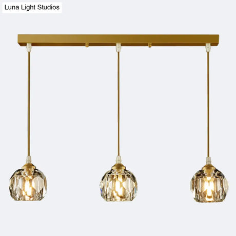 Modern Led Gold Suspension Pendant Light With Crystal Geometric Design