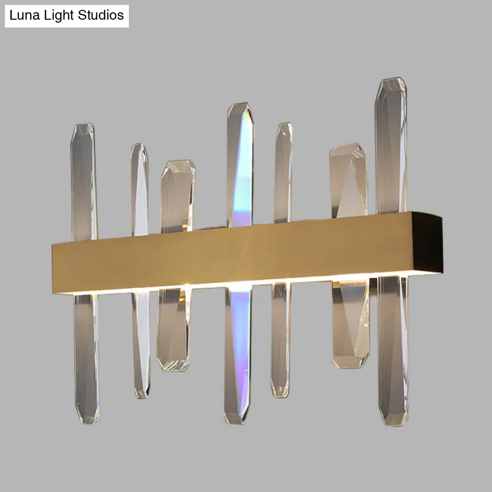Modern Led Gold Wall Sconce With Clear Crystal Bar And Stylish Metal Shade