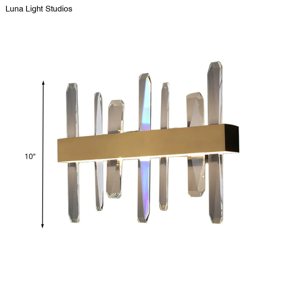 Modern Led Gold Wall Sconce With Clear Crystal Bar And Stylish Metal Shade