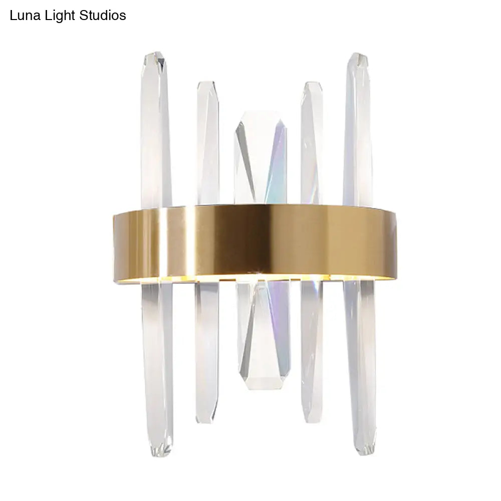 Modern Led Gold Wall Sconce With Clear Crystal Bar And Stylish Metal Shade